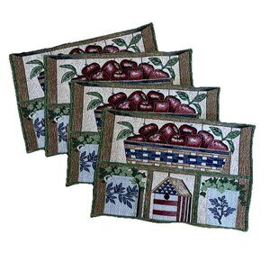 Vtg 4th of July Patriotic Apples Birdhouse American Flag Set of 4 Placemats